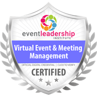 Our silver badge that shows we are Virtual Event & Meeting Management certified through the Event Leadership Institute.